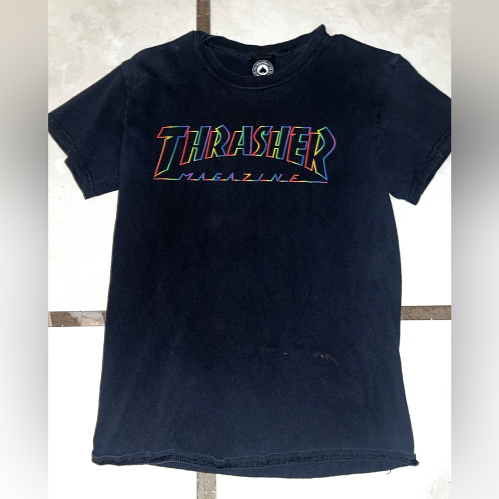 Thrasher Black Short Sleeve Tee with Vibrant Logo
